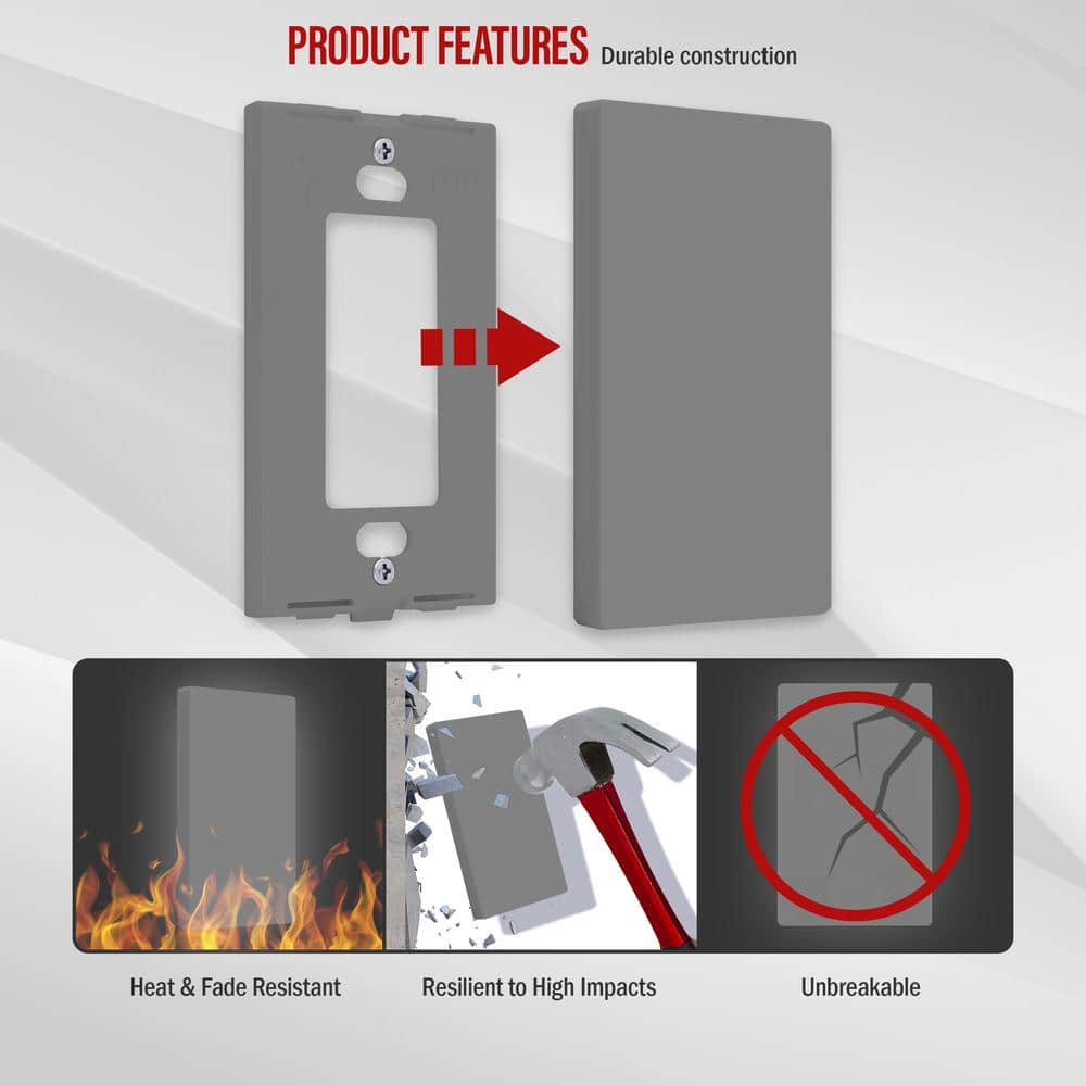 Gray Plastic Screwless 1-Gang Blank Wall Plate Cover