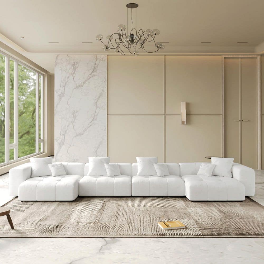 183 in. Oversized Square Arm Linen Rectangle Modular Sectional Sofa 4-Seater in White price history on PriceWatchPro