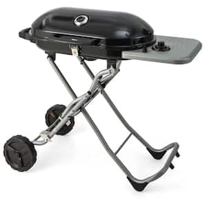 Portable in Black Propane Grill Folding Gas Grill Griddle with Wheels and Side Shelf