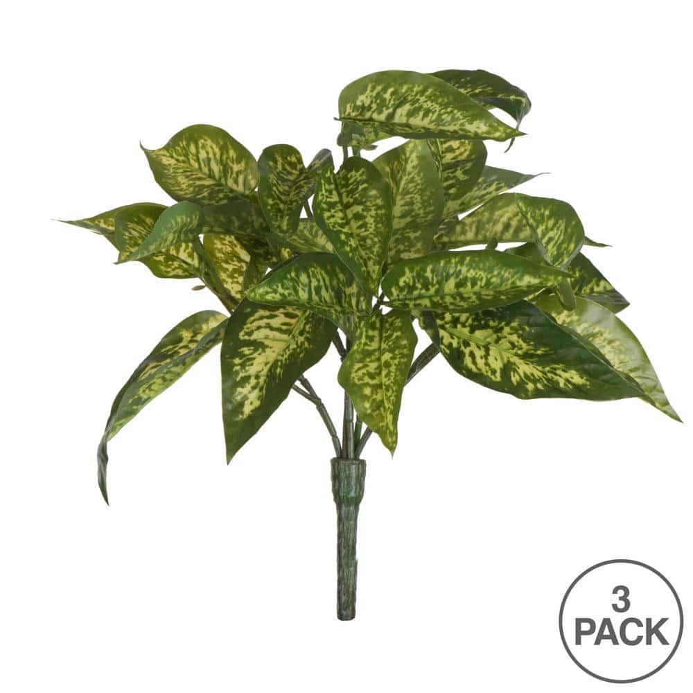 11" Green Plastic Leopard Lily Artificial Bush, Set of 3