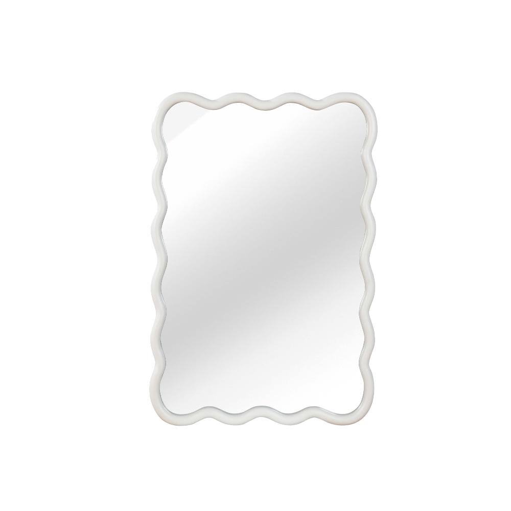 20 in.W × 30 in.H White Wavy-Edged Rectangle Mirror, Solid Wood Frame Wall-Mounted Decorative Mirror