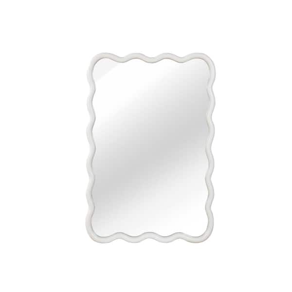 20" x 30" in.White Wood Wavy Rectangle Solid Wood Frame Decorative Mirror for Bedroom, Bathroom, Living Room, Entryway