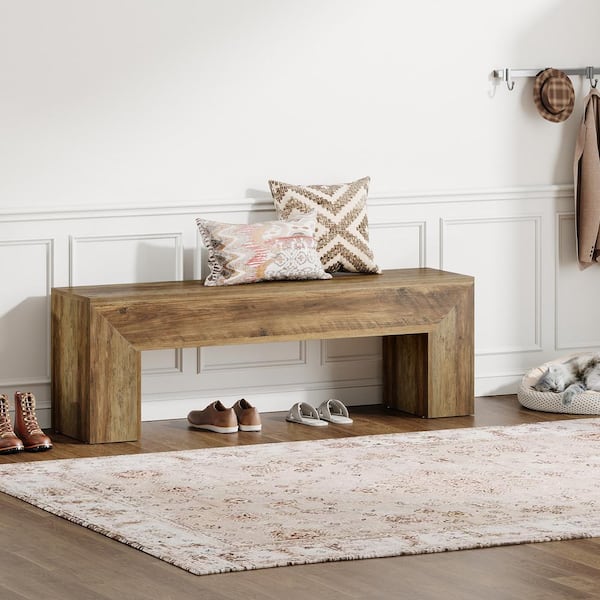 Rustic Brown Wood Dining Table Bench 47 in. Farmhouse Wood Entryway Bench for Dining Room, Hallway, Seating 2