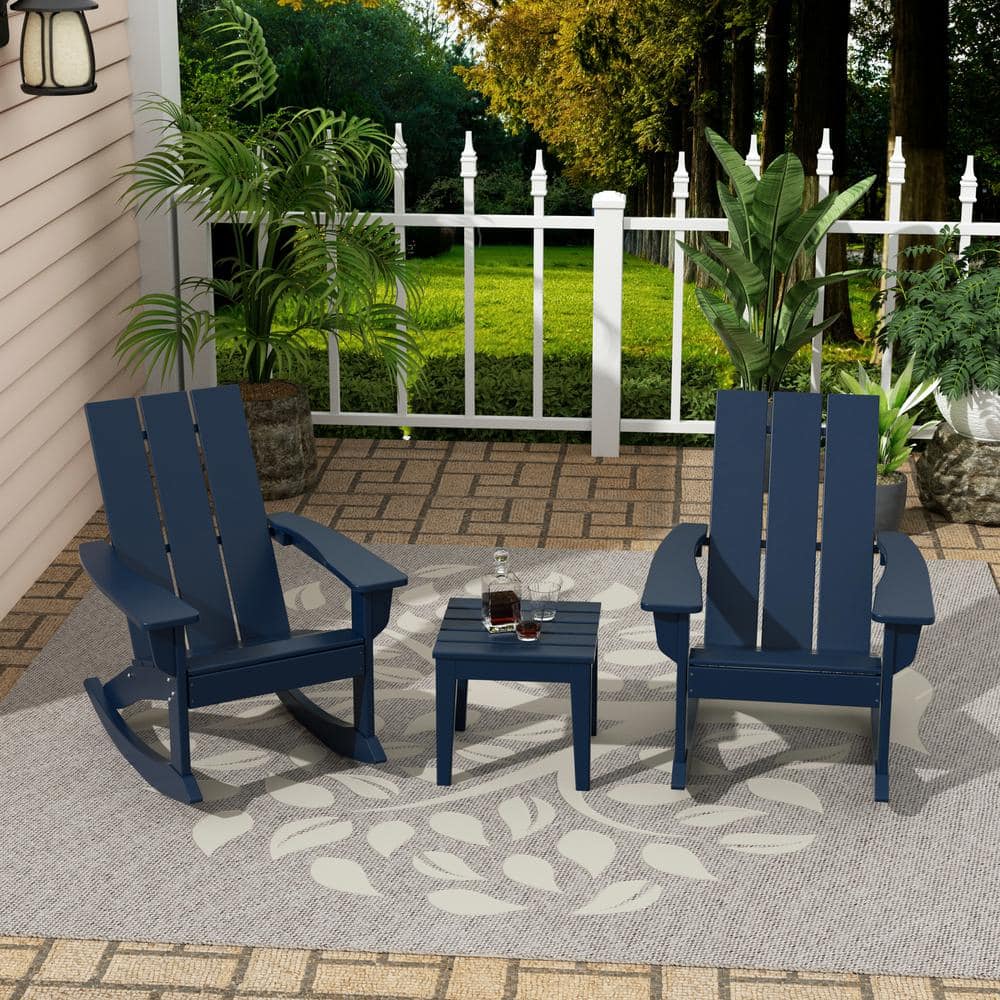 Shoreside Navy Blue HDPE Plastic Modern Rocking Poly Adirondack Chair Set of 2 With Side Table price history on PriceWatchPro