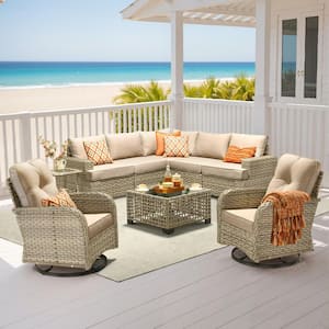 XIZZI Veranda 9 Pieces Wicker Outdoor Patio and Swivel Rocking