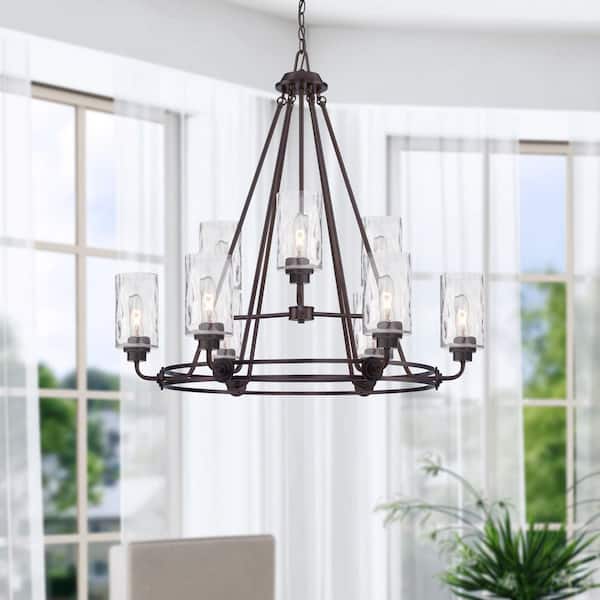 Gramercy Park 9-Light Old English Bronze Rustic Wagon Wheel Chandelier for Dining Areas with No Bulbs Included