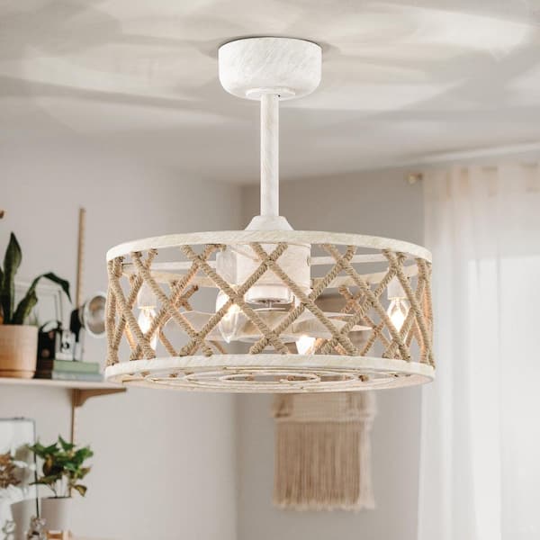Heritage 18.5 in. 4-Light Indoor White Industrial Metal Cage Enclosed Ceiling Fan