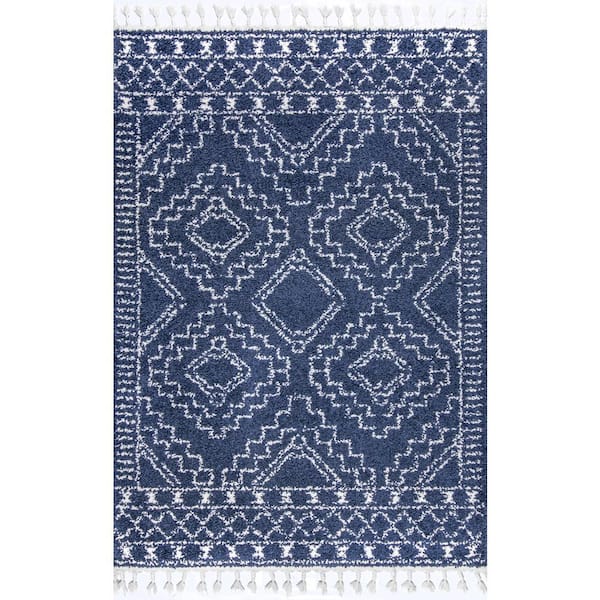 nuLOOM Vasiliki Moroccan Tassel Shag Blue 8 ft. x 10 ft. Area Rug