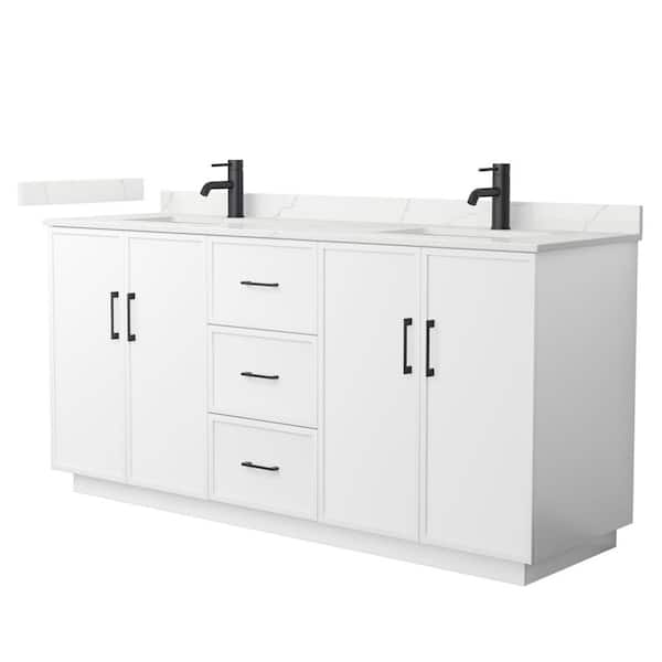 Elan TK 72 in. Double Freestanding White Bath Vanity with Giotto Quartz Top (Assembled)