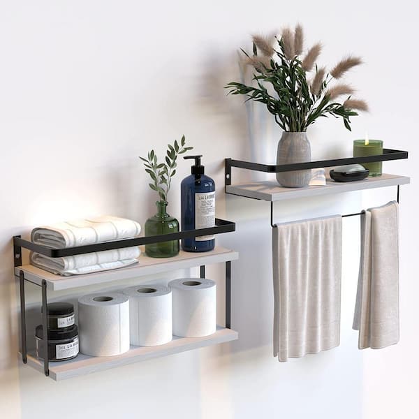 16 in. W x 5.7 in. D White Wood Decorative Wall Shelf, Wall Mounted Floating Shelves (Set of 2)