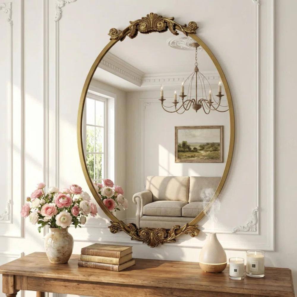 Oval Mirror, Antiqued Accent Wall Mirror with Distressed Frame