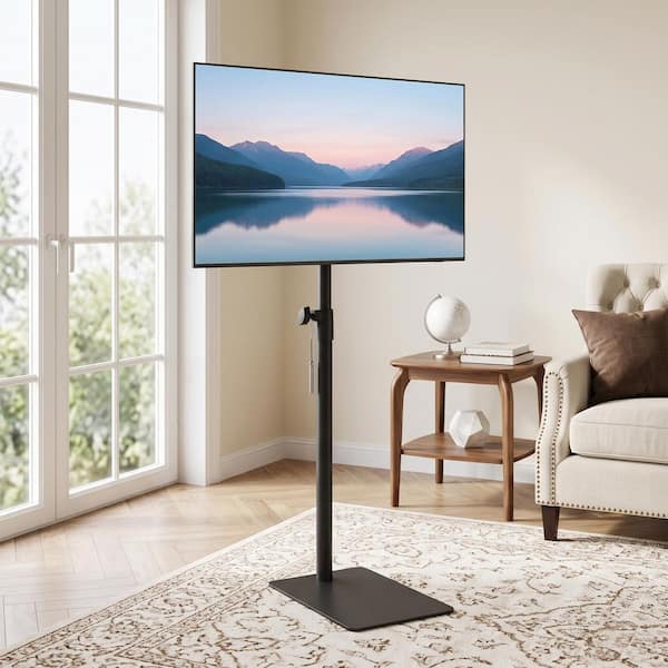 Black Floor TV Stand for 13-32 in. TVs, Height Adjustable Swivel Mount with Slide-Under Base, No Drill Universal