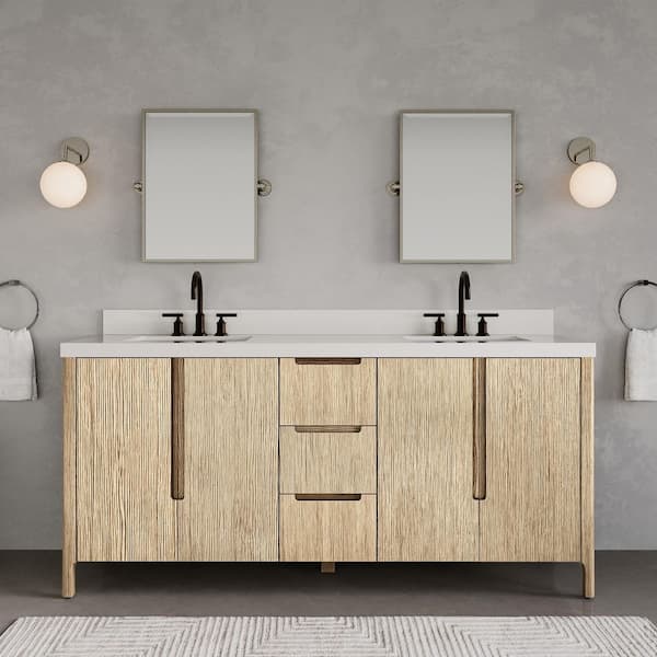 Sequoia 72 In. W x 22 in. D x 34.4 in. H Double Sink Bath Vanity in Case Latte with White Quartz Top