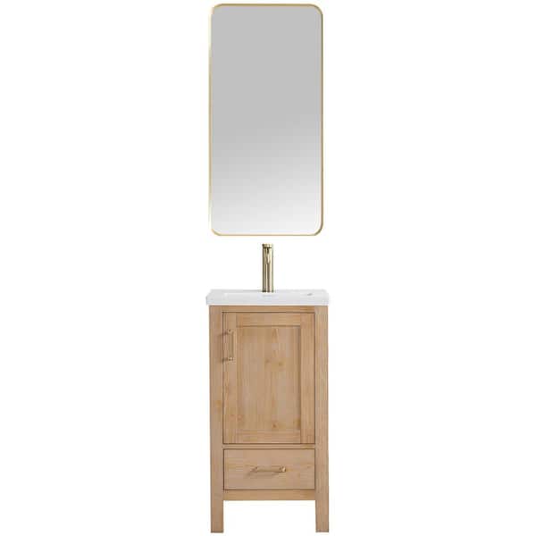 ROSWELL Gela 18.1 in. W x 15.8 in. D x 34.5 in. H Single Bath Vanity in Brown with White Drop-In Ceramic Basin and Mirror