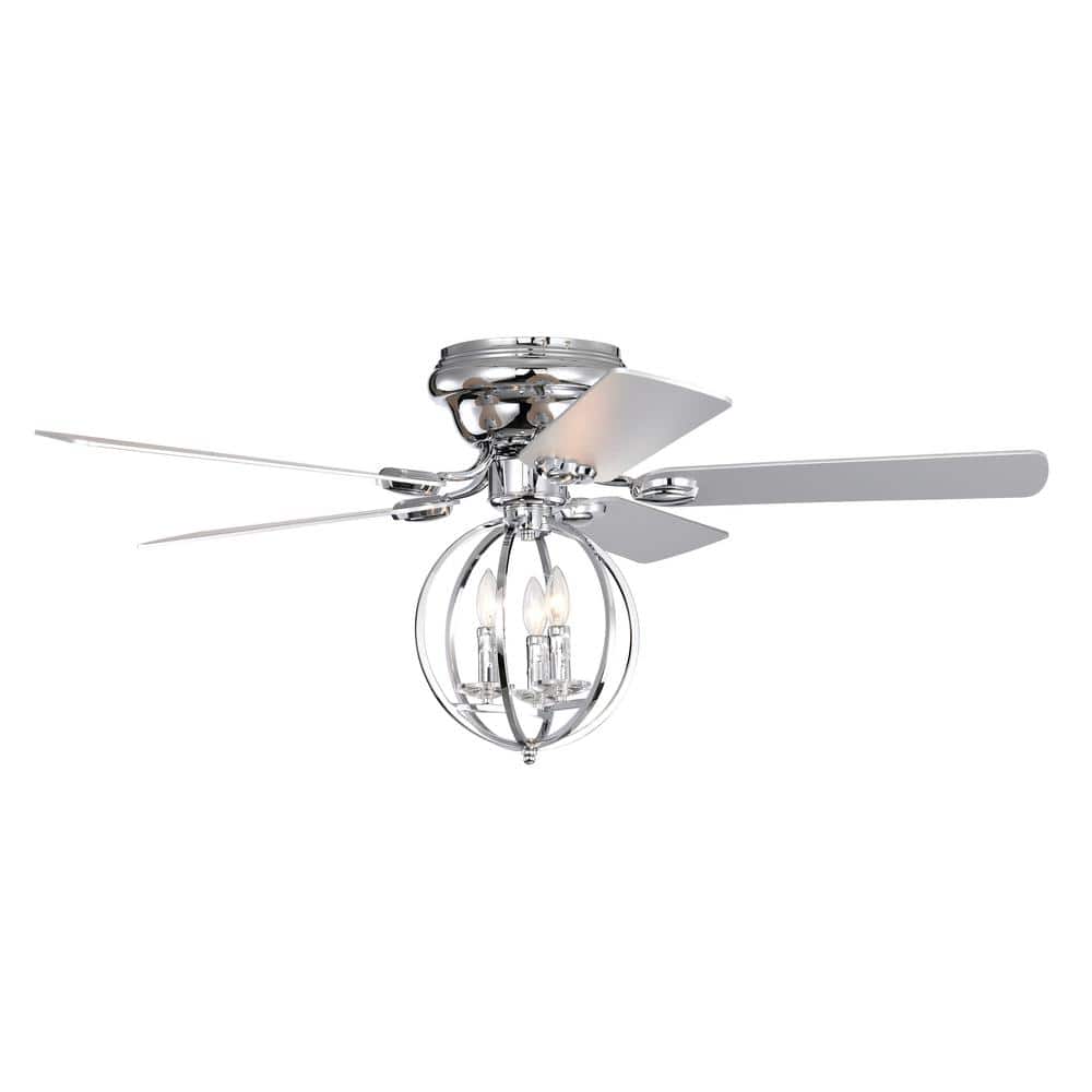 52 in. Indoor Chrome 3-Light Ceiling Fan Modern Chandelier with Lights, Rem