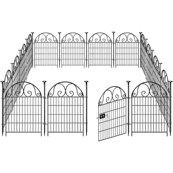 Tall 40 Inch Metal Garden Animal Barrier Fence with Gate 12 Panels Reusable Temporary Defense Fencing Outdoor Yard
