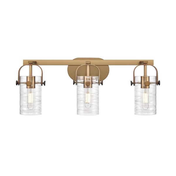 Innovations Pilaster II Cylinder 24.88 in. 3-Light Brushed Brass Vanity Light with Glass Shade