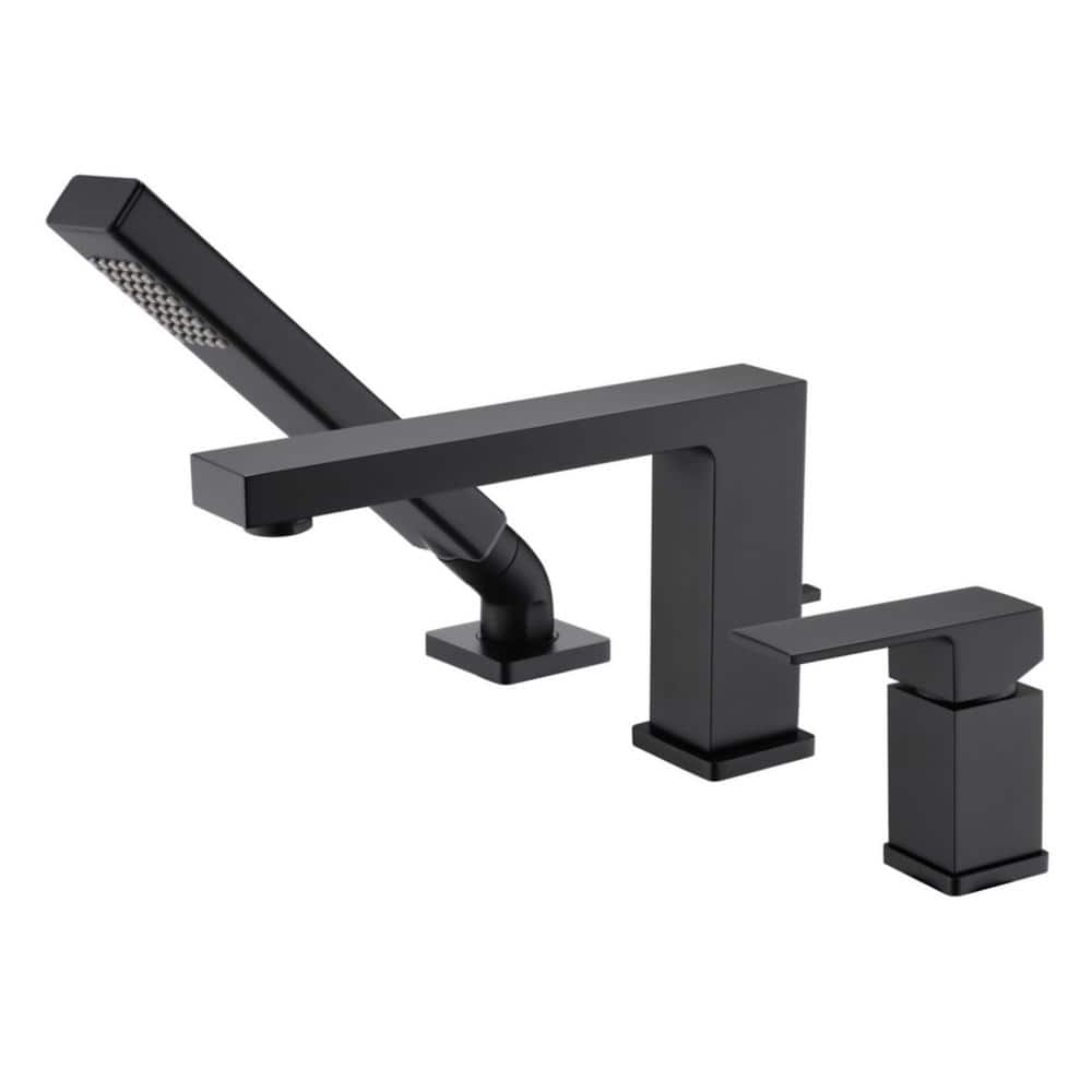 Matte Black Single Handle Deck-Mounted Tub Faucet with Hand Shower