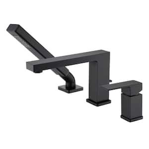 Rift Single Handle Deck-Mounted Roman Tub Faucet with Hand Shower in Matte Black