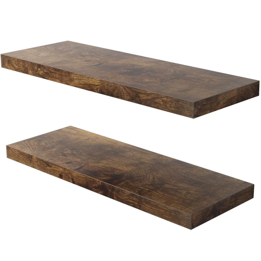 36 in. W x 12.75 in. D Rustic Brown Decorative Wall Shelf Set of 2, Wooden 