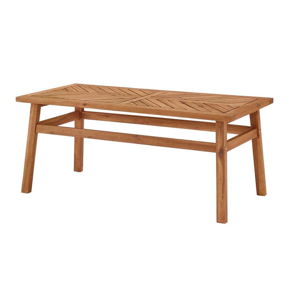 Brown Acacia Wood Chevron Outdoor Patio Coffee Table