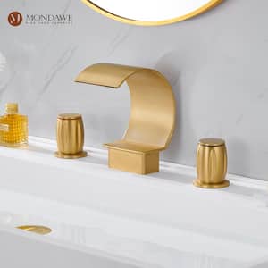 8 in. Widespread 2-Handle Waterfall Spout Arc Bathroom Sink Faucet in Brushed Gold