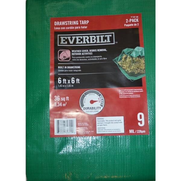 Everbilt 6 ft. x 6 ft. 9-mil Green Drawstring Tarp (2-Pack)-DISCONTINUED