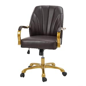 Stephanie Leather Wood Swivel Tilting Task Chair in Brown with Channel Tufted Back