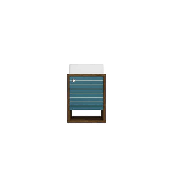 Manhattan Comfort Liberty 17.71 in. W Floating Bath Vanity in Aqua Blue with Vanity Top in Rustic Brown with White Basin