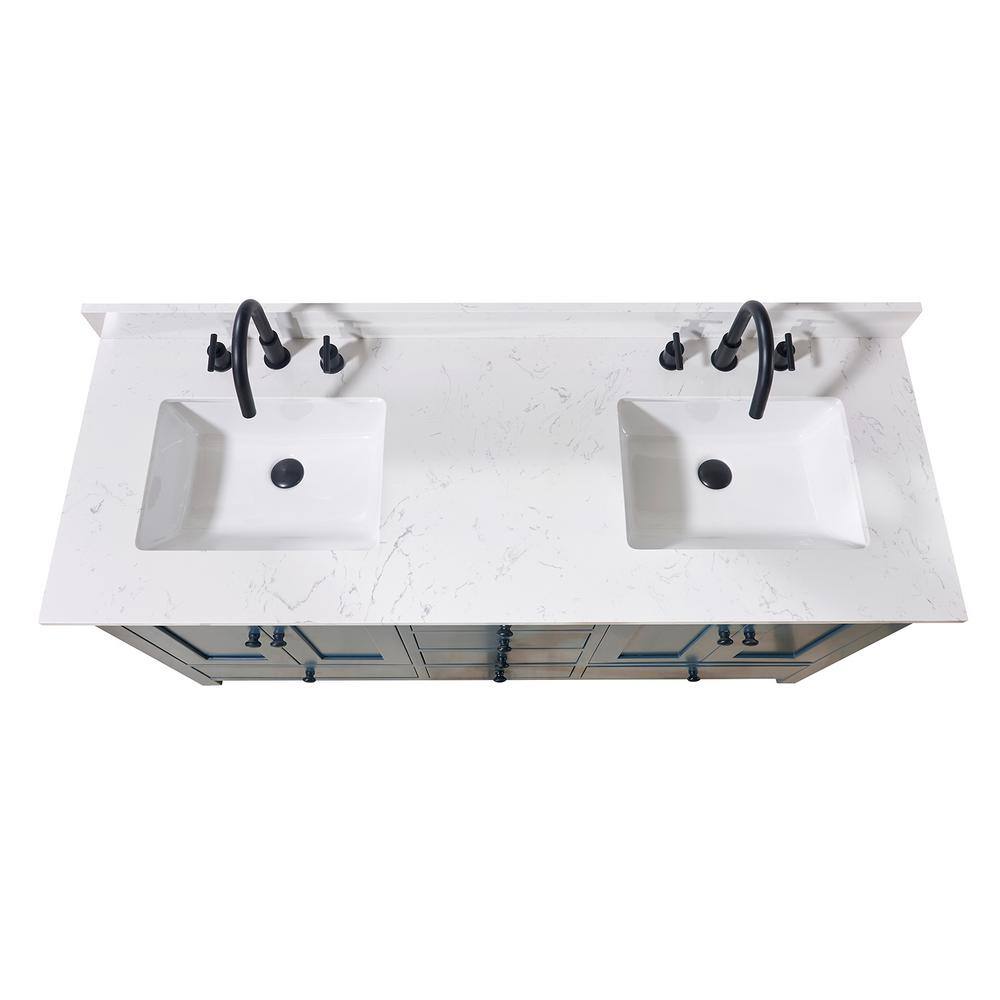 61" Aosta White Composite Stone Double Vanity Top with Sinks
