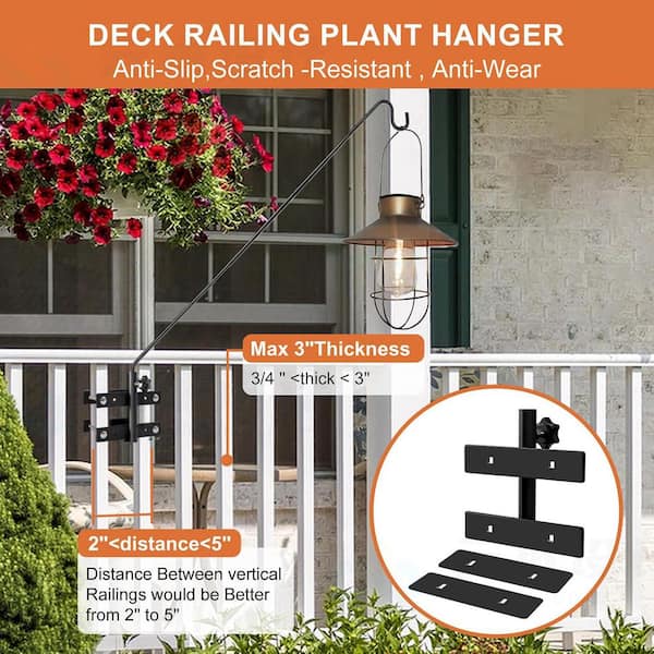 SenQWFa Heavy Duty Deck Hook 29 to 43 in. Extended Bird Feeder Hanger with Double Clamps for Bird Feeders Lanterns Planters