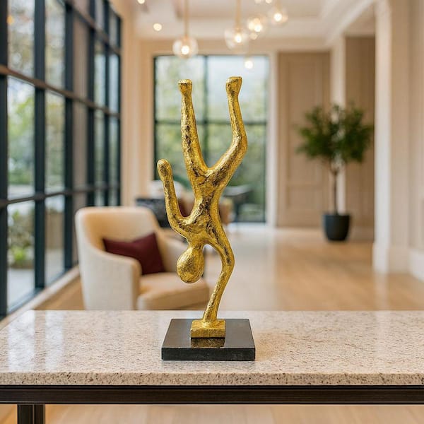 Handstand Gold 12 in. x 4 in. Abstract Aluminum Metal Decorative Sculpture