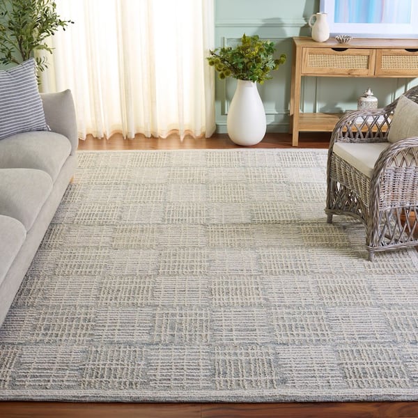 Abstract 8 ft. x 10 ft. Dark Gray/Ivory Checkered Unitone Area Rug