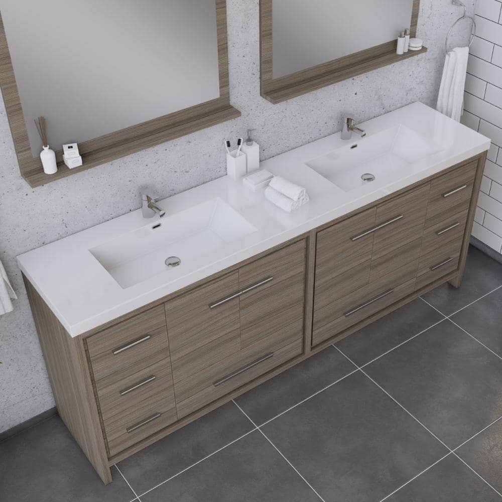 Alya 84" Gray Wood Double Bathroom Vanity with Acrylic Sink