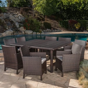 Arcade Multi-Brown 9-Piece Faux Rattan Square Outdoor Dining Set with Light Brown Cushions