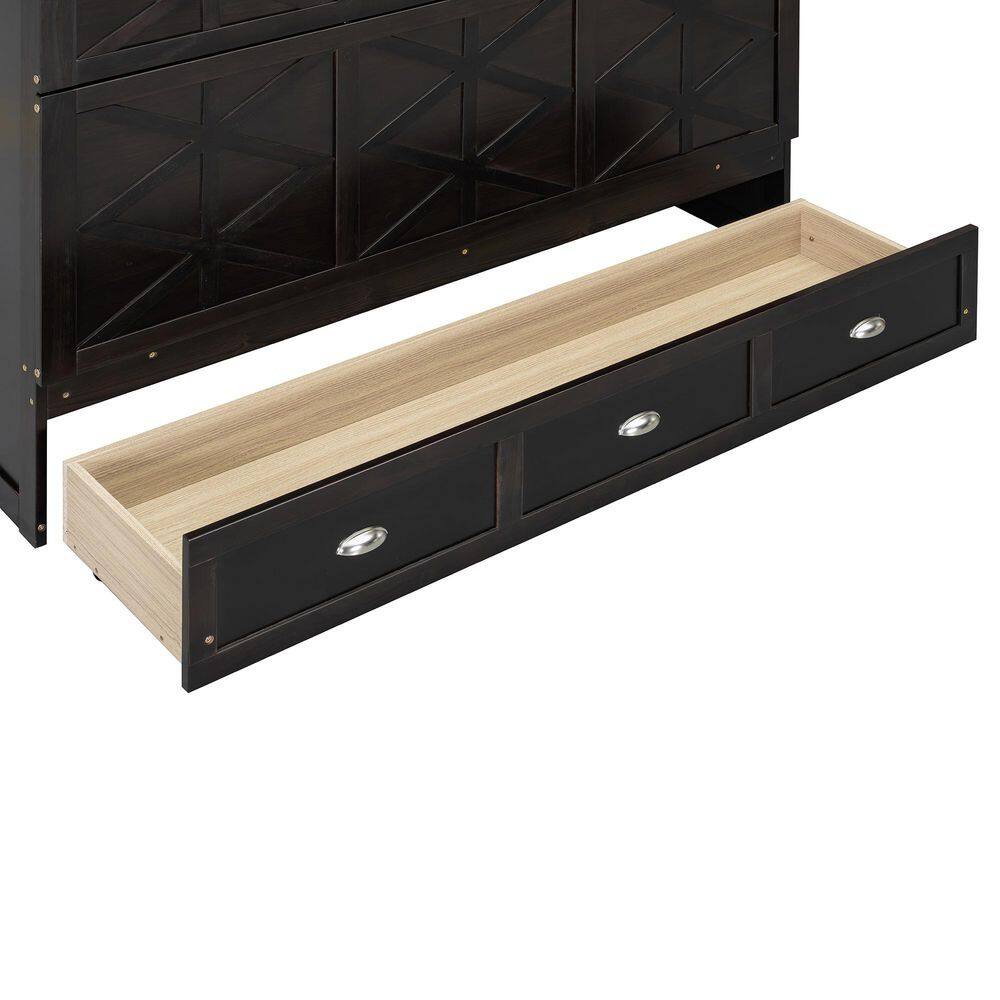 Brushed Gray Wood Frame Queen Size Murphy Bed with Large Drawers and USB - thumbnail 6