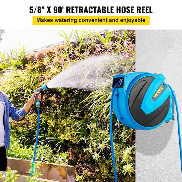 VEVOR Retractable Hose Reel 5/8 in. x 90 ft. Wall Mounted Garden Hose Reel  with Swivel Bracket and 7 Pattern Nozzle Water Hose SSS90FT58INCHXW0AV0 -  The Home Depot