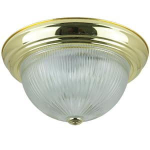 13 in. 2-Light Polished Brass Decorative Dome Ceiling Flush Mount Fixture with Clear Glass Shade