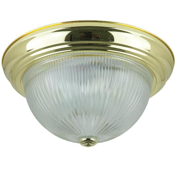 Sunlite 13 in. 2-Light Polished Brass Decorative Dome Ceiling Flush Mount Fixture with Clear Glass Shade