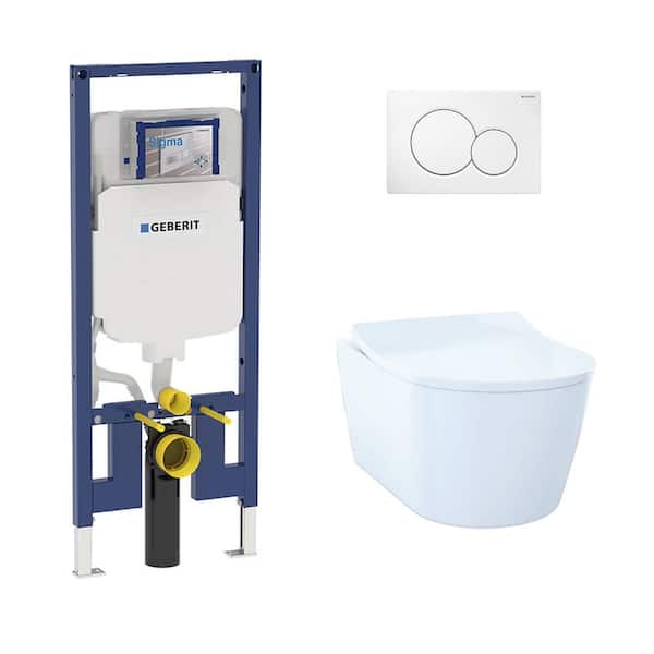 Geberit 2-Piece 1.28/0.8 GPF Dual Flush D-Shape Toto Toilet in White Conealed Tank 2x4 Construction Flush Plate, Seat Included