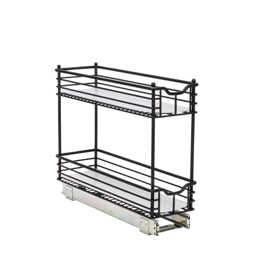 Black Steel 2-Tier Pull-Out Storage Organizer with Plastic Liners