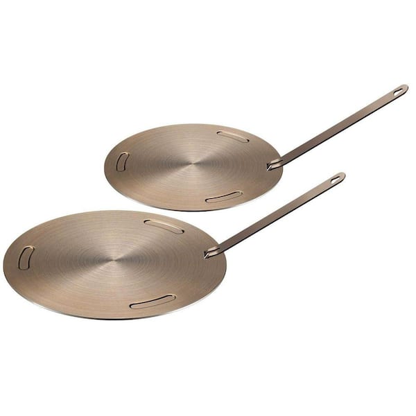 2-Piecess Gold Stainless Steel Induction Adapter Plate Set with Handle Heat Diffuser for Electric Gas Stove