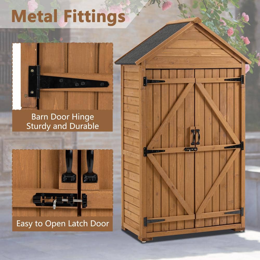Brown Cedar Wood Outdoor Storage Shed with Shelves