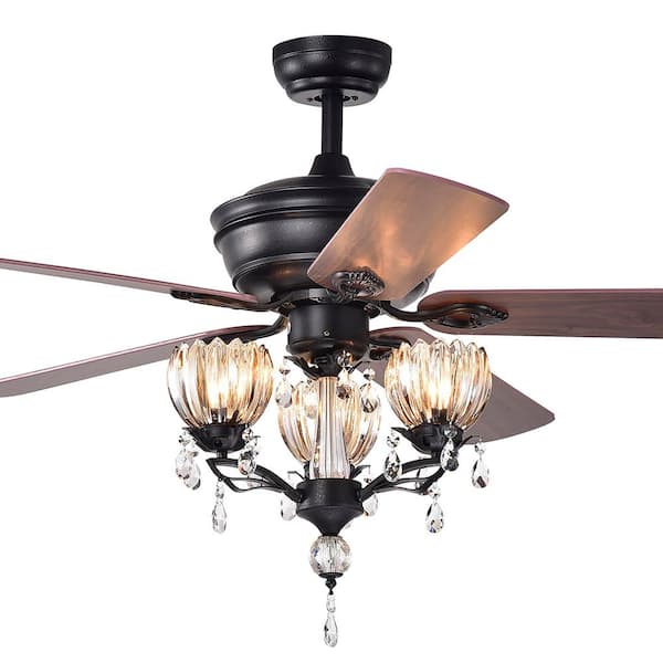 Warehouse of Tiffany Garlow 52 in. Indoor Matte Black Remote Controlled Ceiling Fan with Light Kit