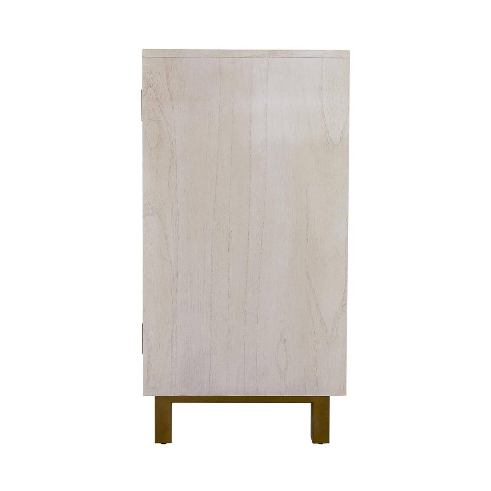 Gray Chevron Pattern Solid Wood Accent Cabinet with Brass Hardware