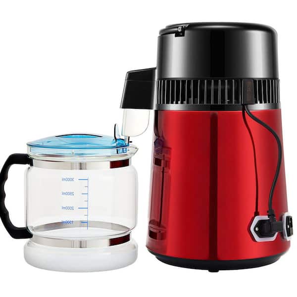 750W Countertop Water Distiller-1.1 Gal 0.3 Gal/H Timing Dual Temp with Carbon Packs (Red)