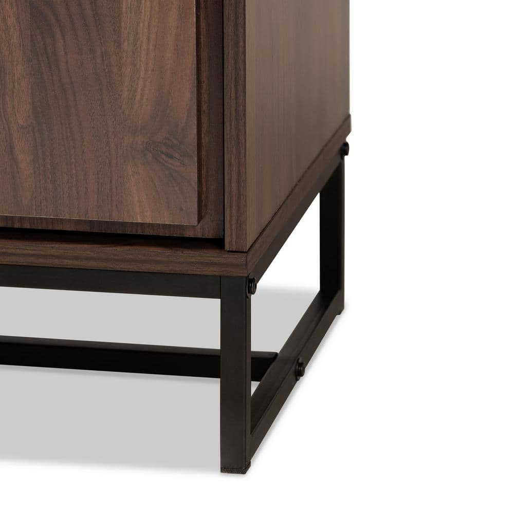 Neil Walnut Brown Wood and Black Metal Storage Cabinet