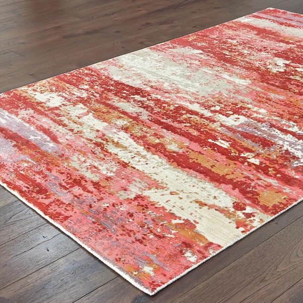 Formosa Pink/Red 2 ft. x 10 ft. Modern Distressed Abstract Hand-Loomed Viscose Indoor Runner Area Rug
