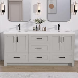 72 in. W. x 22 in. D x 36 in. H Bathroom Vanity Double Sink Freestanding Bath Vanity Cabinet in Gray White Resin Top