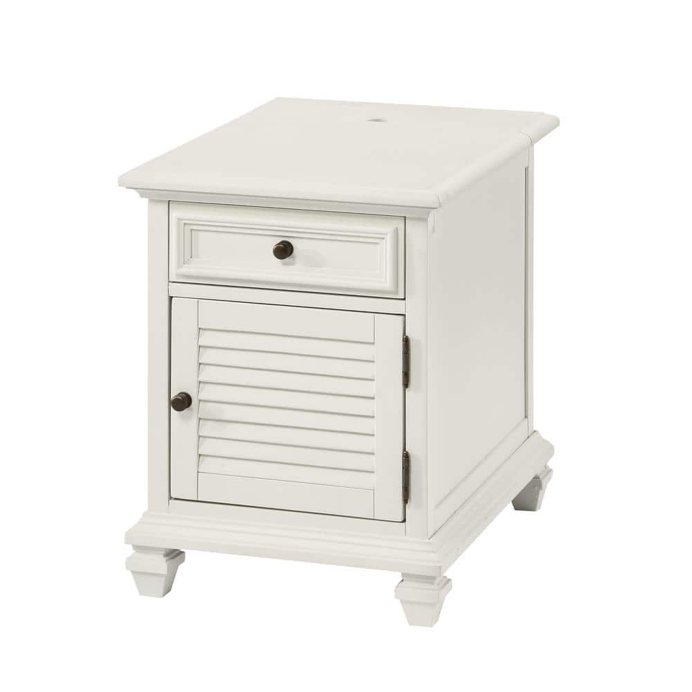 White Rectangular Wood Storage End Table with USB Ports